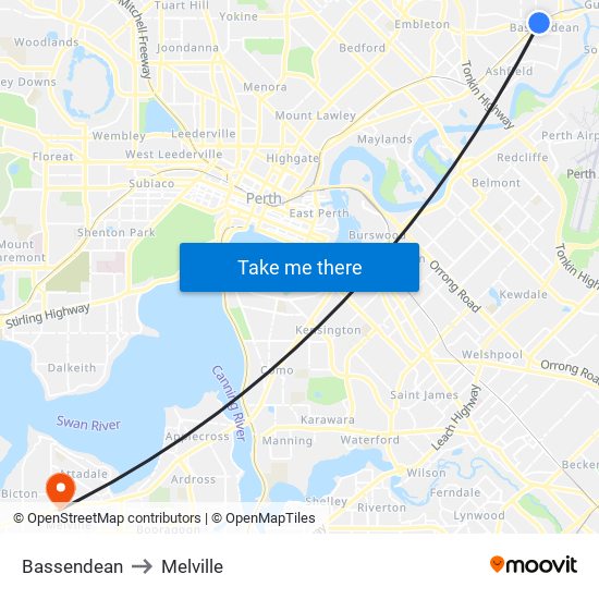 Bassendean to Melville map