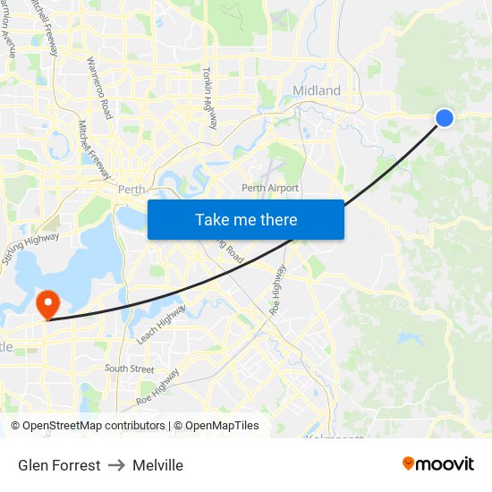 Glen Forrest to Melville map