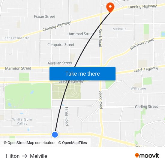 Hilton to Melville map