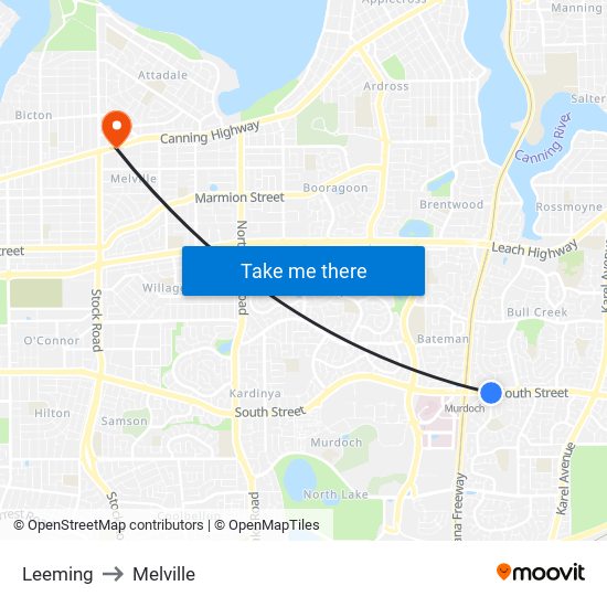 Leeming to Melville map