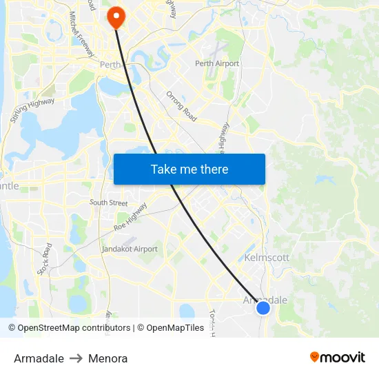 Armadale to Menora map