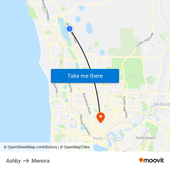 Ashby to Menora map