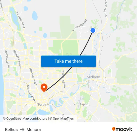 Belhus to Menora map