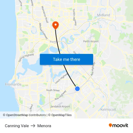 Canning Vale to Menora map