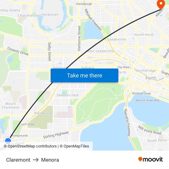 Claremont to Menora map