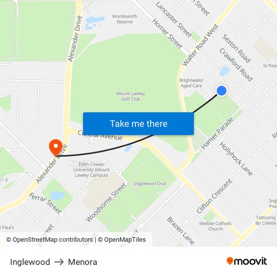 Inglewood to Menora map