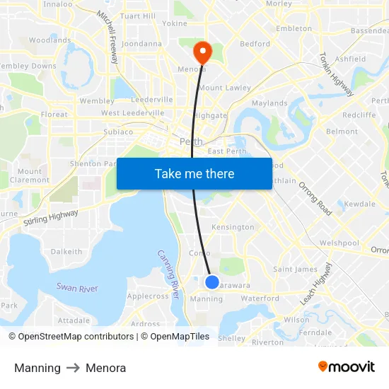 Manning to Menora map