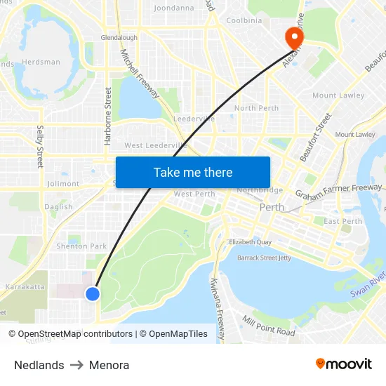 Nedlands to Menora map