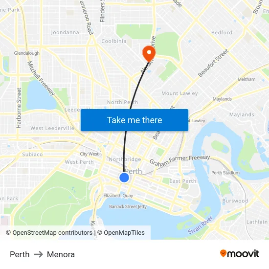Perth to Menora map