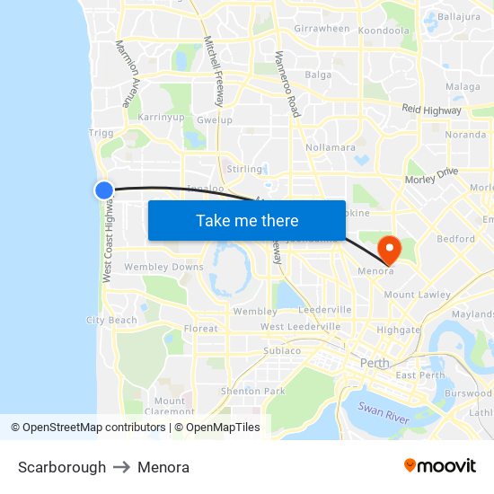 Scarborough to Menora map