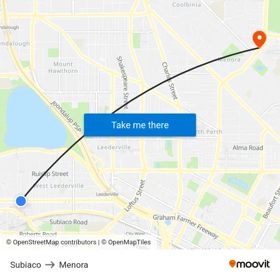 Subiaco to Menora map