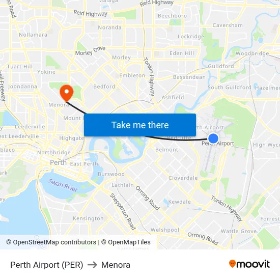 Perth Airport (PER) to Menora map