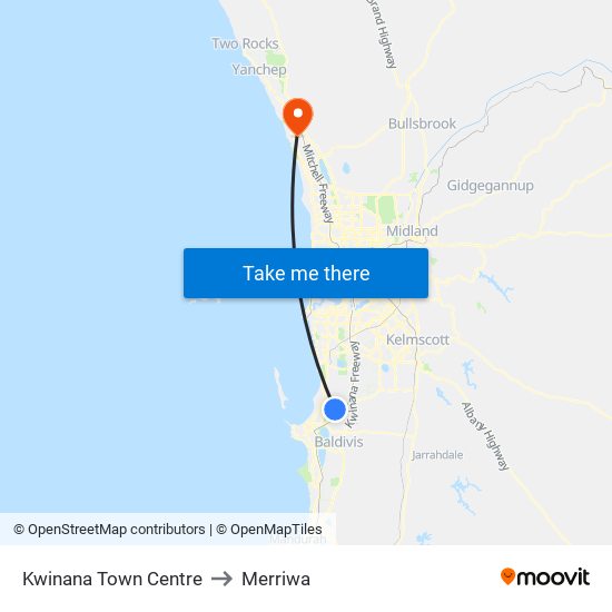 Kwinana Town Centre to Merriwa map