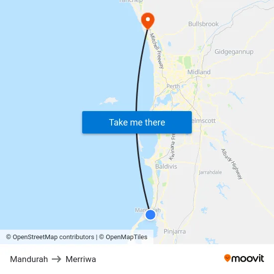 Mandurah to Merriwa map