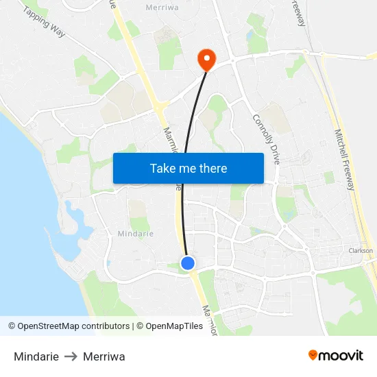Mindarie to Merriwa map