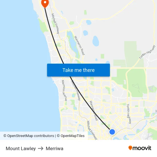 Mount Lawley to Merriwa map