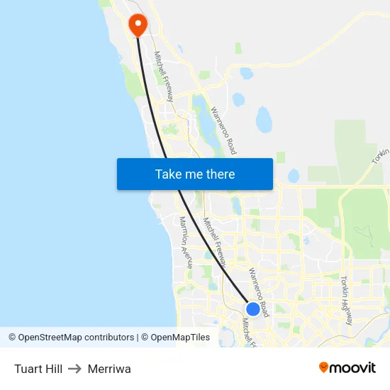 Tuart Hill to Merriwa map