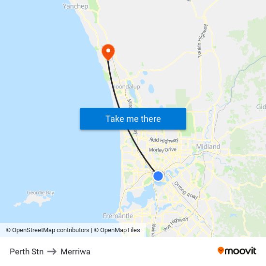 Perth Stn to Merriwa map
