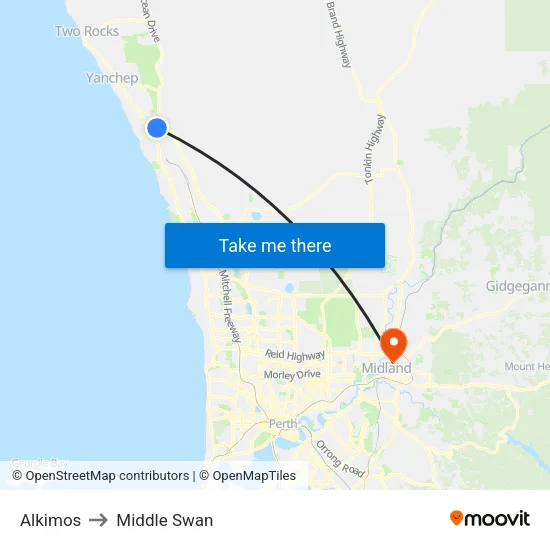Alkimos to Middle Swan map
