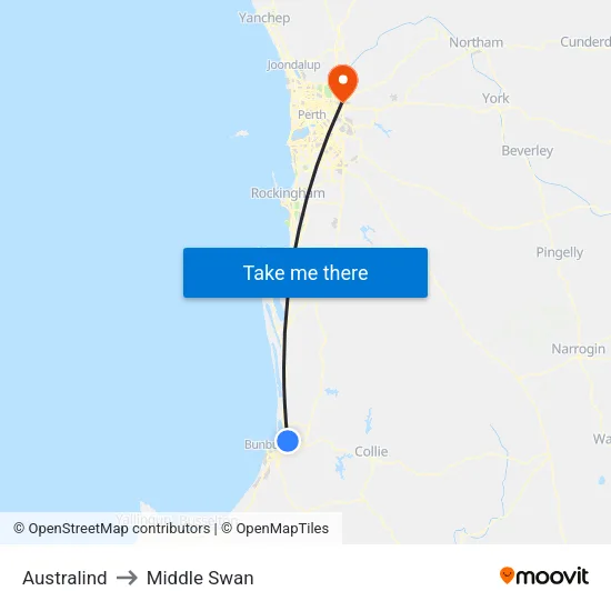 Australind to Middle Swan map