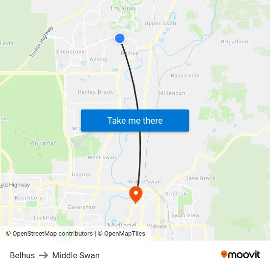 Belhus to Middle Swan map