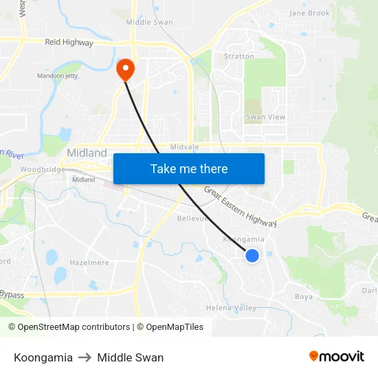Koongamia to Middle Swan map