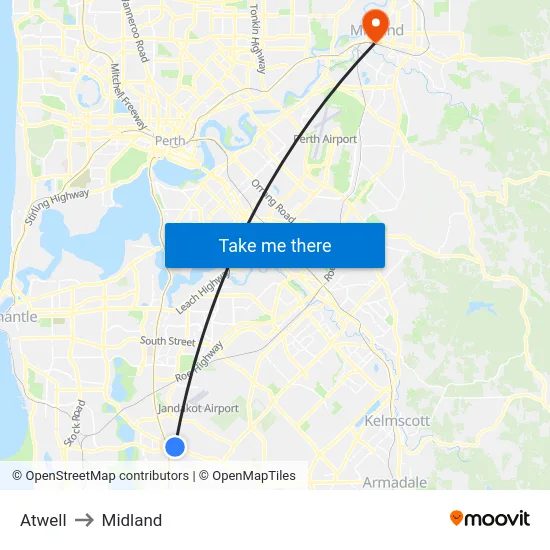 Atwell to Midland map