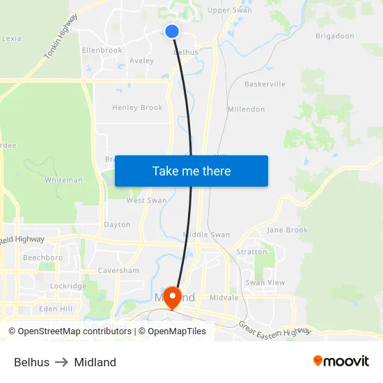 Belhus to Midland map