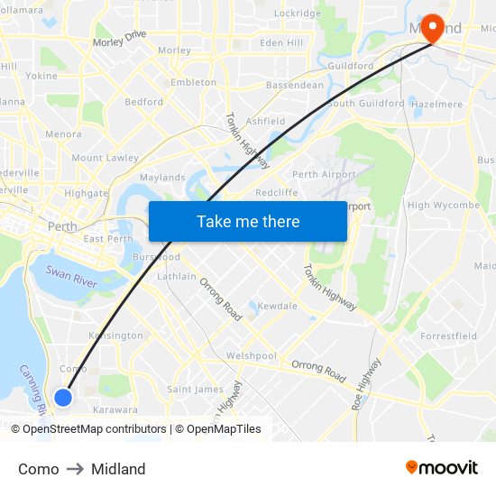 Como to Midland map