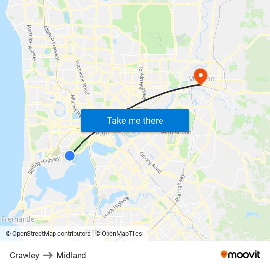 Crawley to Midland map