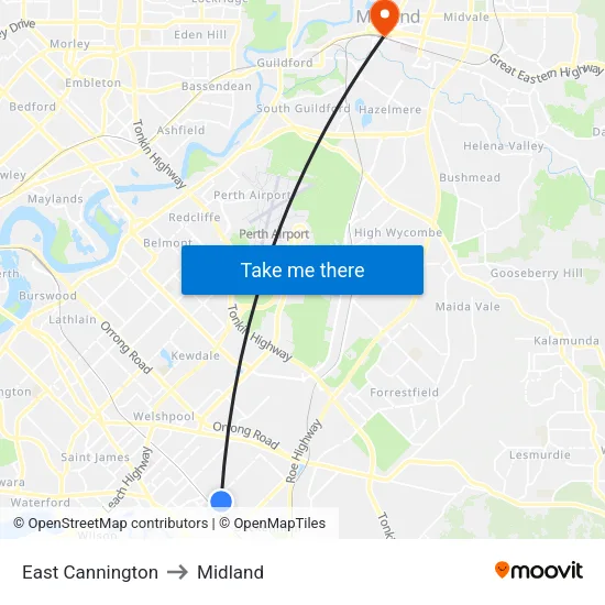 East Cannington to Midland map