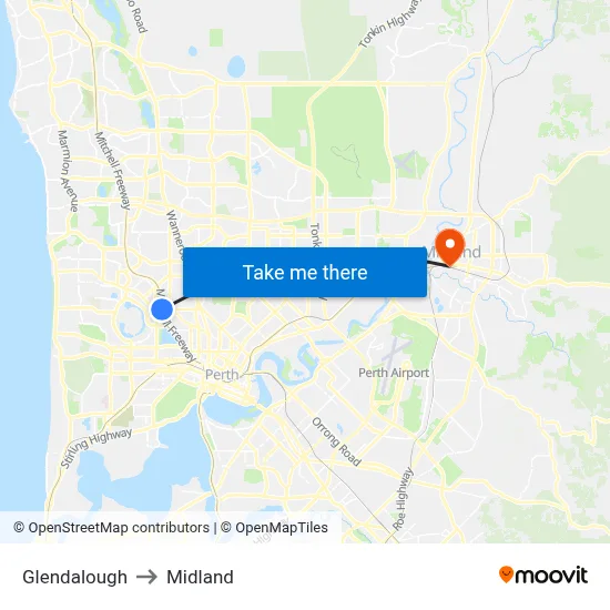Glendalough to Midland map