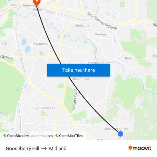 Gooseberry Hill to Midland map