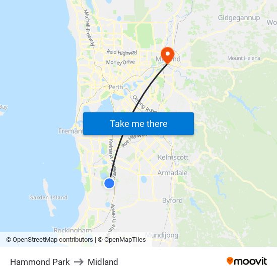Hammond Park to Midland map