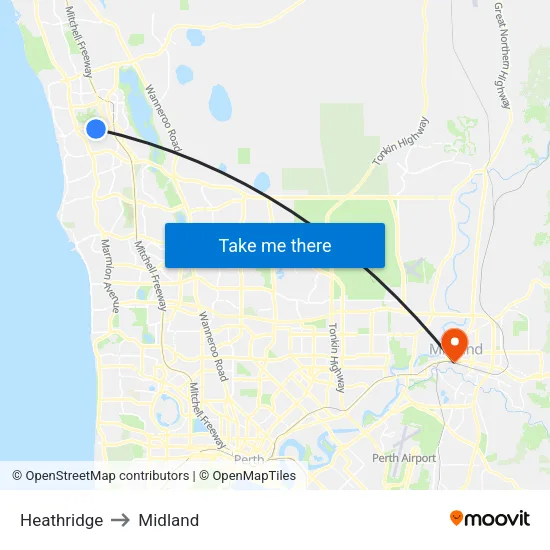 Heathridge to Midland map