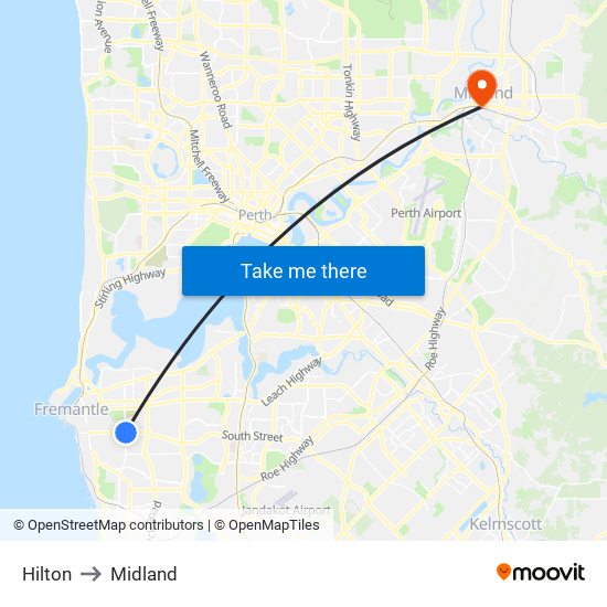Hilton to Midland map