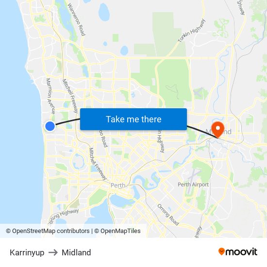 Karrinyup to Midland map