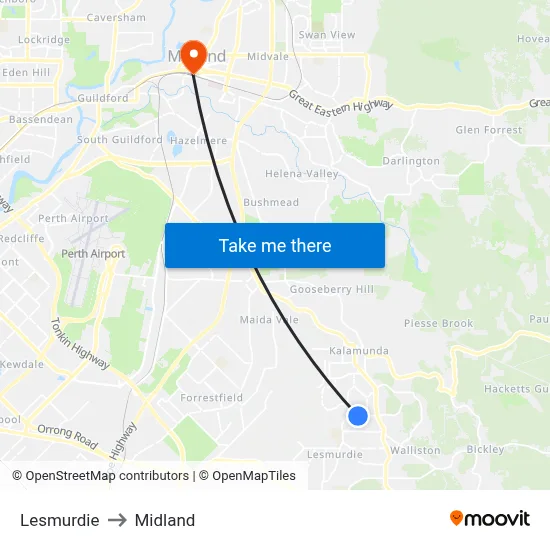 Lesmurdie to Midland map