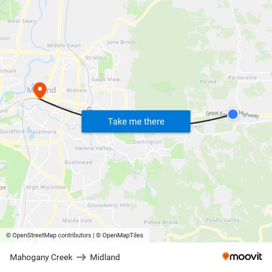 Mahogany Creek to Midland map