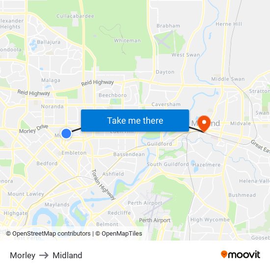 Morley to Midland map