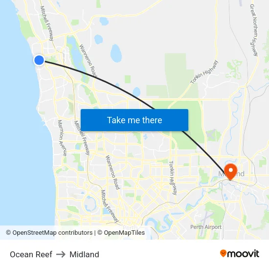 Ocean Reef to Midland map