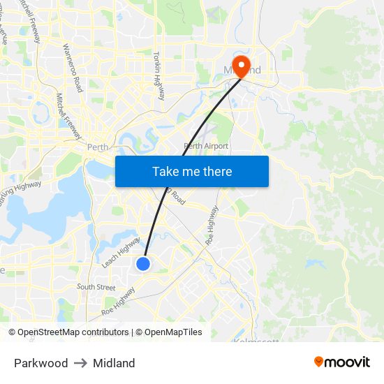 Parkwood to Midland map