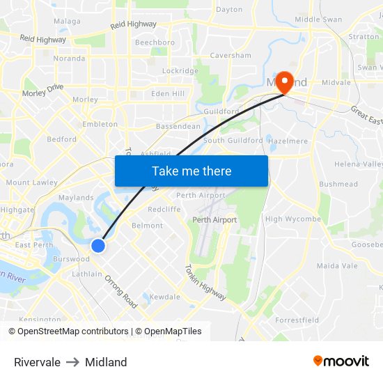 Rivervale to Midland map