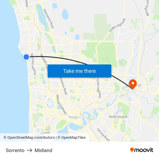 Sorrento to Midland map