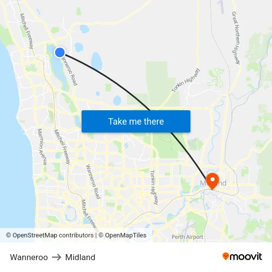 Wanneroo to Midland map