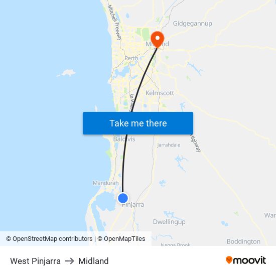 West Pinjarra to Midland map
