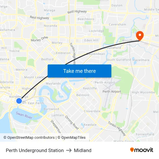 Perth Underground Station to Midland map