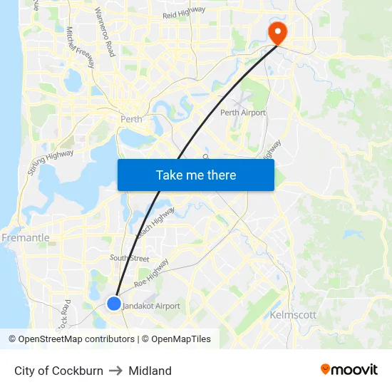 City of Cockburn to Midland map