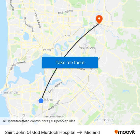 Saint John Of God Murdoch Hospital to Midland map