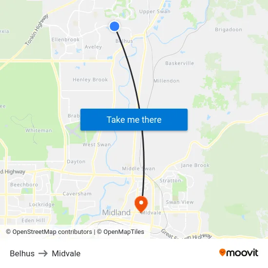 Belhus to Midvale map